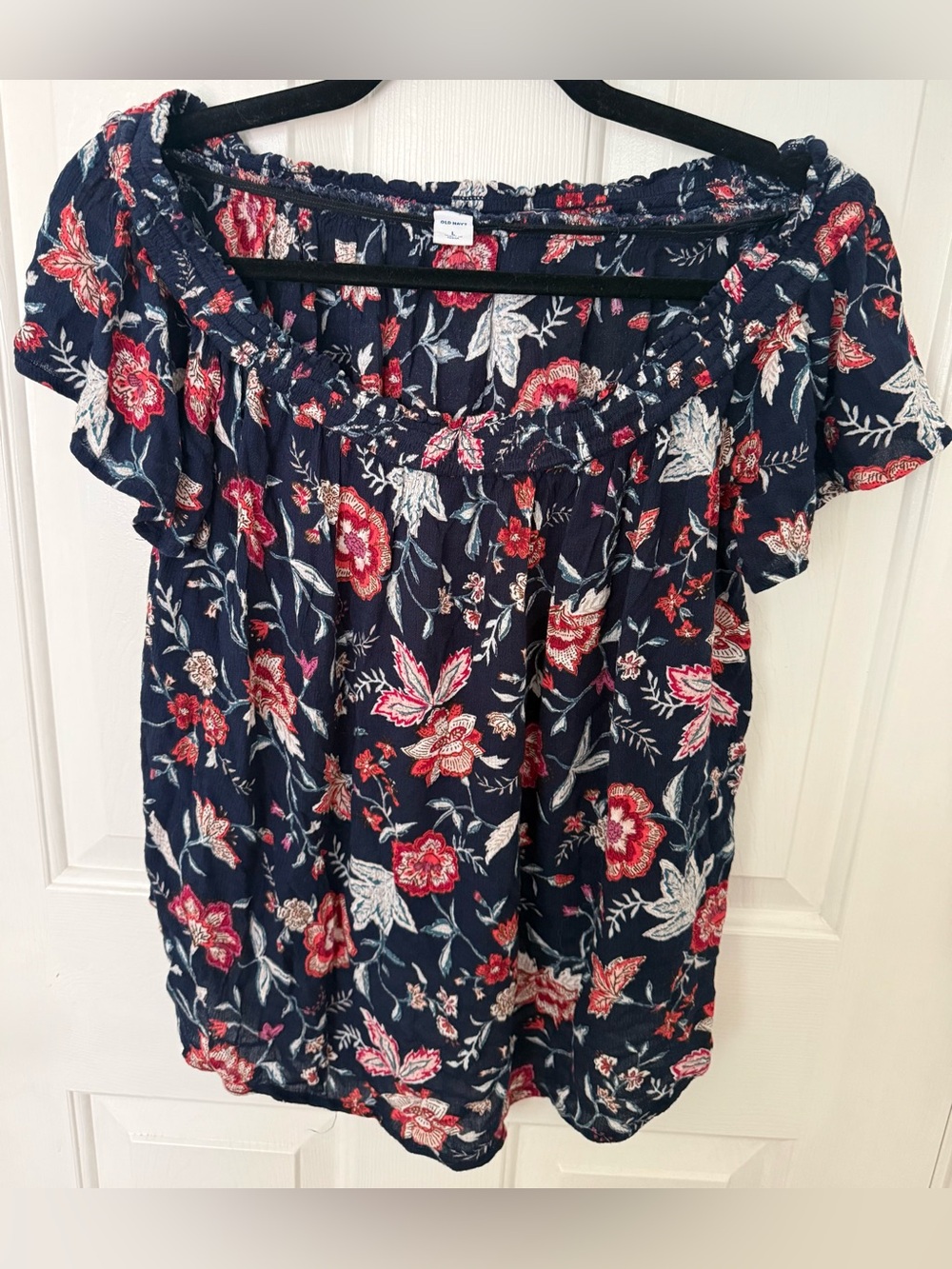 Old Navy Navy Blue Floral Off-the-Shoulder Blouse – Size Large